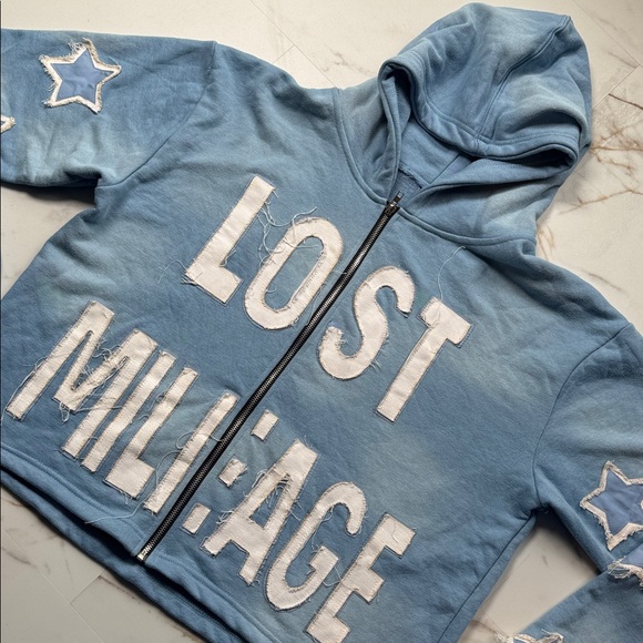 Lost Mileage Sky Blue Frown Hoodie Sz L Streetwear Y2K Style Limited Streetwear - Picture 4 of 12
